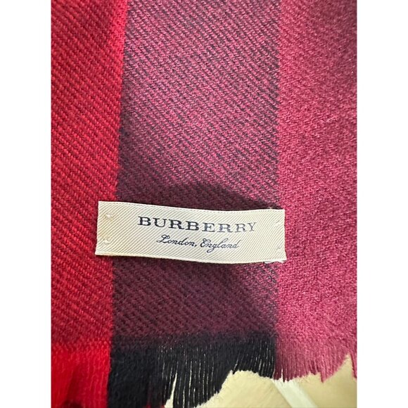 Burberry Wool Cashmere Giant Exploded Nova Check Lash Fringe Scarf Claret - Picture 4 of 8